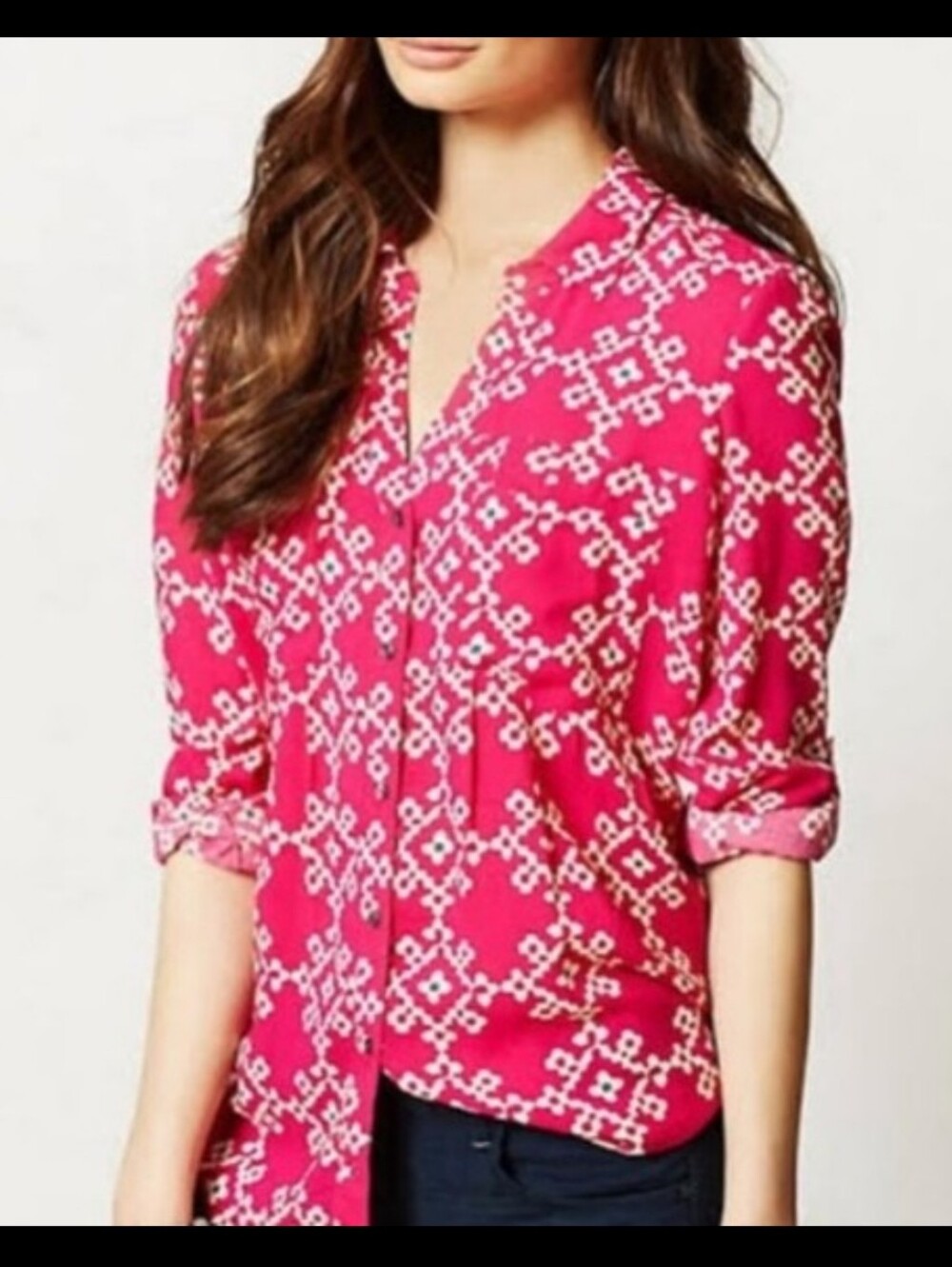 Anthropologie Maeve Overland Pink Geometric Button-Down Shirt 6 SMALL